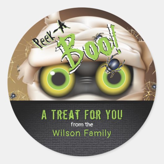 Halloween Mummy Monster Peek A Boo Snoep Bag Label (Voorkant)