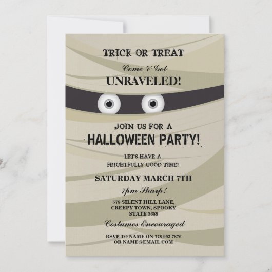 Halloween Mummy Party Monster Bash Invite Kaart (Voorkant)