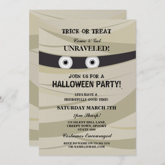 Halloween Mummy Party Monster Bash Invite Kaart (Voorkant / Achterkant)