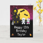 Halloween Mummy Pink Happy Birthday Kaart (Gele Bloem)