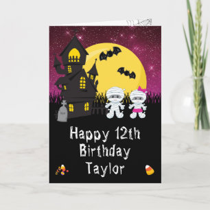 Halloween Mummy Pink Happy Birthday Kaart