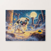 Halloween Mummy Pug in Desert Ruins
