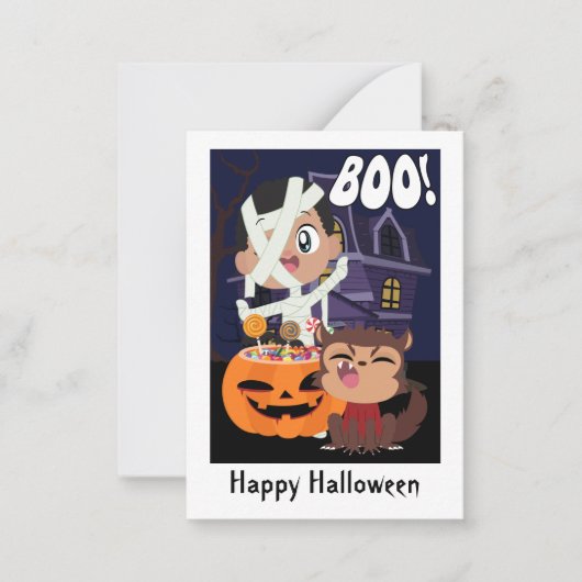Halloween Mummy, Pumpkin and Werewolf Mini Card Notitiekaartje (Voorkant)