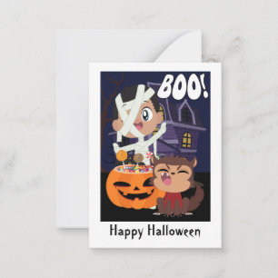 Halloween Mummy, Pumpkin and Werewolf Mini Card Notitiekaartje
