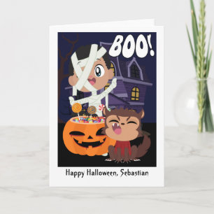 Halloween Mummy, Pumpkin and Werewolf Personalized Kaart