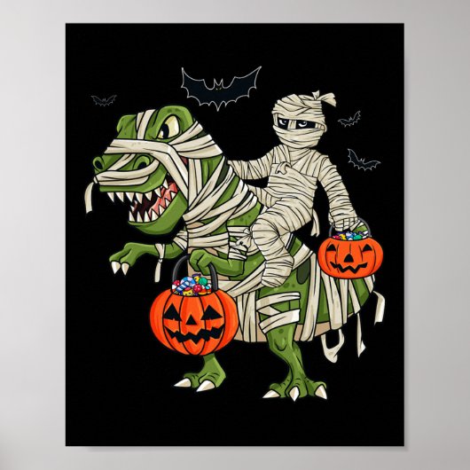 Halloween Mummy Riding T Rex Fun Boys Meisjes Kind Poster (Voorkant)