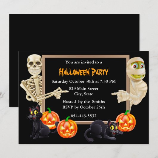 Halloween Mummy Skeleton Party Uitnodiging (Voorkant / Achterkant)