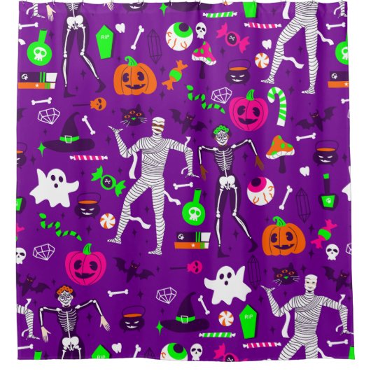 Halloween Mummy Skeleton Pumpkin Ghost Monster Douchegordijn (Voorkant)
