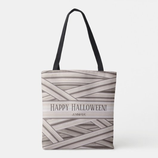 Halloween Mummy Stripes en persoonlijke naam Tote Bag (Achterkant)