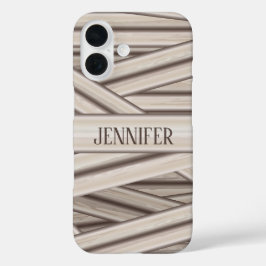Halloween Mummy Stripes Pattern en Custom Name iPhone 16 Hoesje