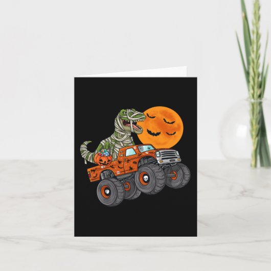 Halloween Mummy T Rex Monster Truck Boys Kinder Te Kaart (Voorkant)