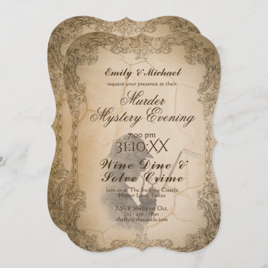 Halloween Murder Mystery Party Calligrafie Kaart (Voorkant / Achterkant)