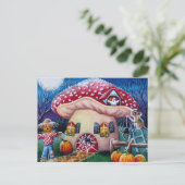 Halloween Mushroom House Spiders Waterverf Briefkaart (Staand voorkant)