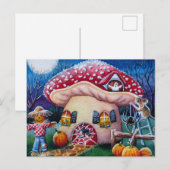 Halloween Mushroom House Spiders Waterverf Briefkaart (Voorkant / Achterkant)