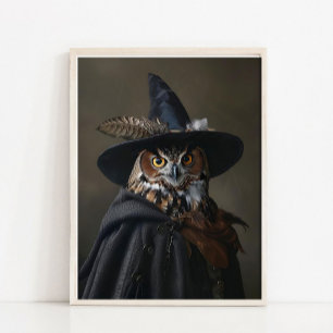 Halloween Muur Kunst, Schattige Heks Uil Vintage S Poster