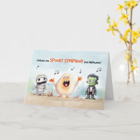 Halloween Muzikale Monsters Kaart (Gele Bloem)