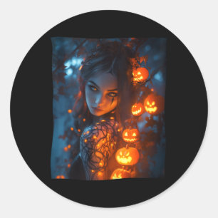 Halloween mystieke betoverende heks gloeiende pomp ronde sticker