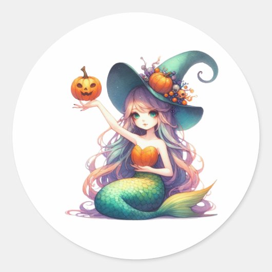 Halloween Mystieke Zeemeermin Meisje Ronde Sticker (Voorkant)