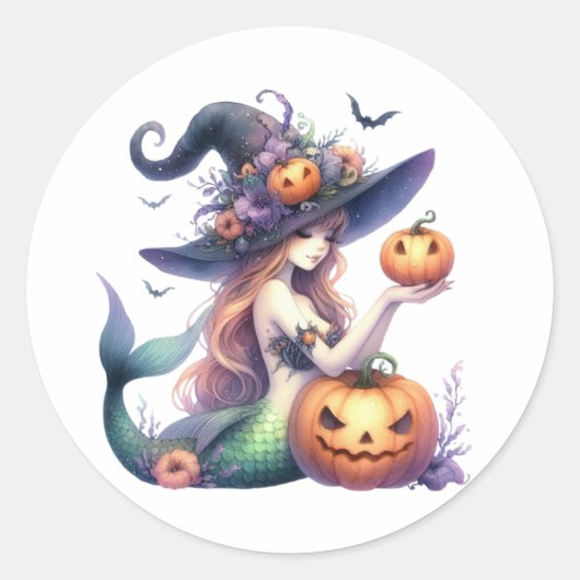Halloween Mystieke Zeemeermin Meisje Ronde Sticker (Voorkant)
