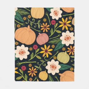 Halloween naadloos patroon met bloemen, pompoenen  fleece deken