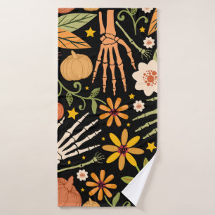 Halloween naadloos patroon met botten en flora badhanddoek