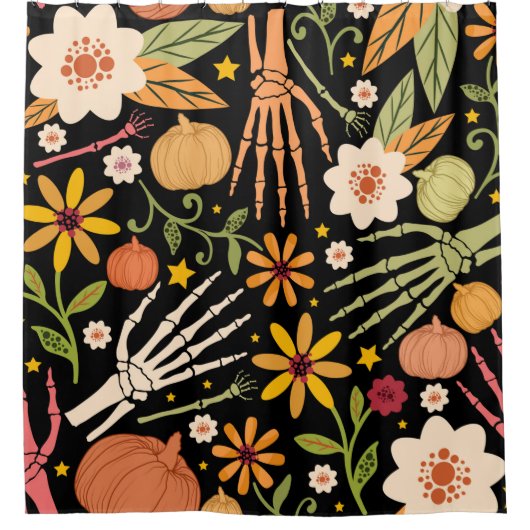 Halloween naadloos patroon met botten en flora douchegordijn (Voorkant)