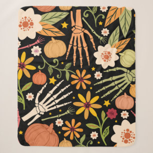 Halloween naadloos patroon met botten en flora sherpa deken
