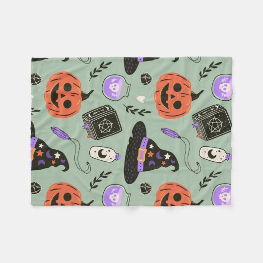 Halloween naadloos patroon met heks pet, pompoen fleece deken (Voorkant (Horizontaal))
