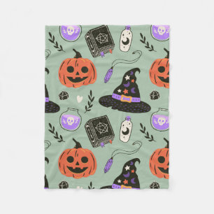 Halloween naadloos patroon met heks pet, pompoen  fleece deken