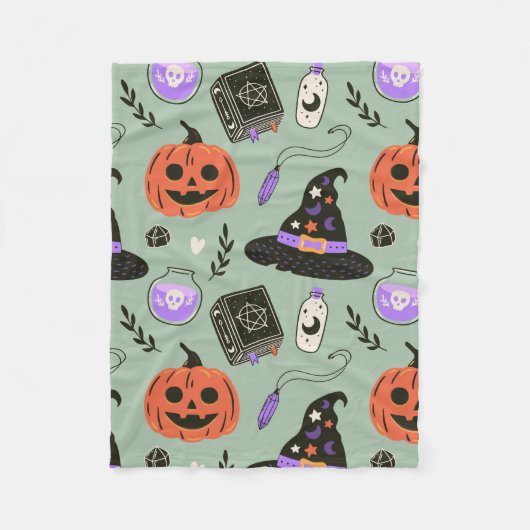 Halloween naadloos patroon met heks pet, pompoen  fleece deken (Voorkant)