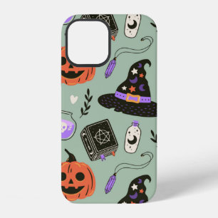 Halloween naadloos patroon met heksenhoed, pompoen iPhone 12 hoesje