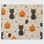 Halloween naadloos patroon met zwarte kat en ghos cadeaupapier (Vlak)