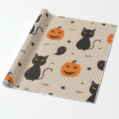 Halloween naadloos patroon met zwarte kat en ghos cadeaupapier (Uitgerold)