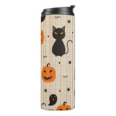 Halloween naadloos patroon met zwarte kat en ghos thermosbeker (Gedraaid links)