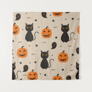 Halloween naadloos patroon met zwarte kat en ghos wandkleed