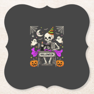 Halloween Naaien Skelet Spookachtige Geest Pompoen Kartonnen Onderzetters