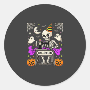 Halloween Naaien Skelet Spookachtige Geest Pompoen Ronde Sticker