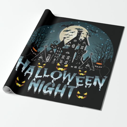 Halloween nacht cadeaupapier (Uitgerold)