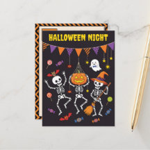 Halloween Nacht Dansende Skeletten Briefkaart