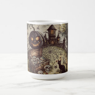 Halloween Nacht: De Enge Zwarte Pompoen Bewakers Magische Mok