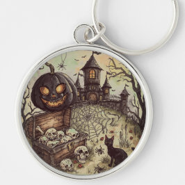 Halloween Nacht: De Enge Zwarte Pompoen Bewakers  Sleutelhanger