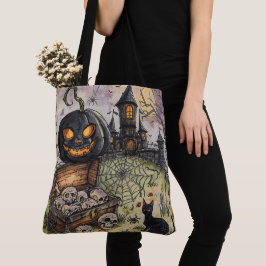 Halloween Nacht: De Enge Zwarte Pompoen Bewakers T Tote Bag