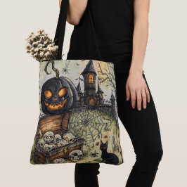 Halloween Nacht: De Enge Zwarte Pompoen Bewakers  Tote Bag