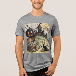 Halloween Nacht: De Enge Zwarte Pompoen Bewakers  Tri-Blend Shirt