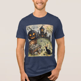 Halloween Nacht: De Enge Zwarte Pompoen Bewakers  Tri-Blend Shirt