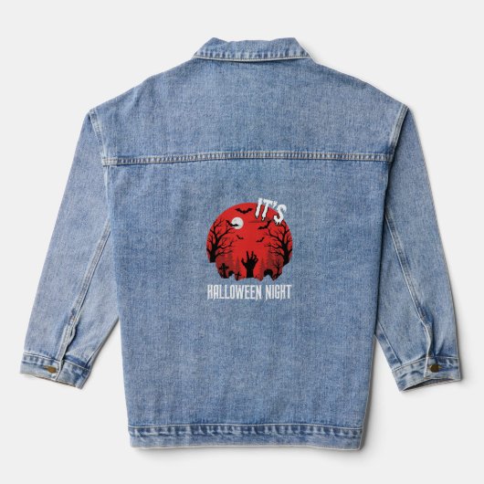 Halloween Nacht Griezelige Begraafplaats Vector Denim Jacket (Achterkant)