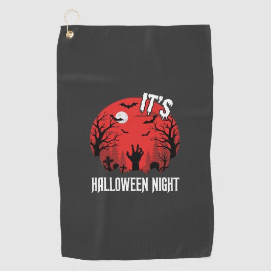 Halloween Nacht Griezelige Begraafplaats Vector Golfhanddoek (Voorkant)