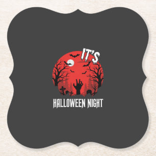 Halloween Nacht Griezelige Begraafplaats Vector Kartonnen Onderzetters
