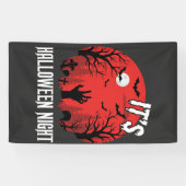 Halloween Nacht Griezelige Kerkhof Vector Spandoek (Horizontaal)