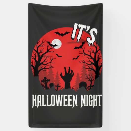 Halloween Nacht Griezelige Kerkhof Vector Spandoek (Verticaal)